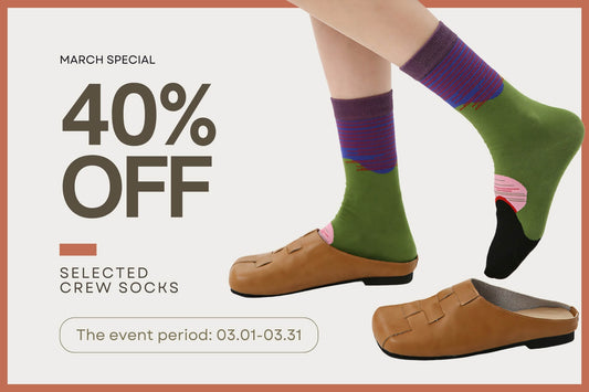 40% off Selected Crew Socks for March!
